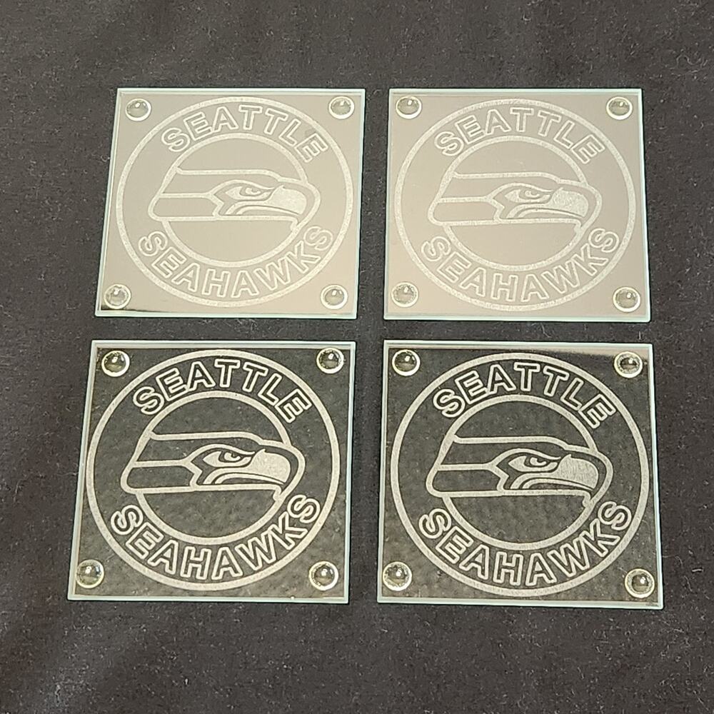 Seattle Seahawks NFL Football Etched Glass Drink Coasters Square w/Rubber Feet